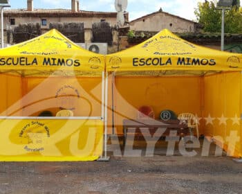 Tiendas plegables 3x3 de color amarillo con logos Escola Mimos